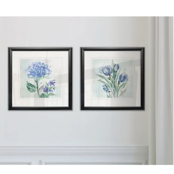 Art, Blue Flower Wash 2 Piece Picture, Black Framed Print - Picture 4 of 5